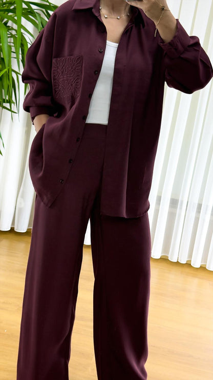 Bordo Modal Takım - Premium Gömlek Pantolon İkili Set