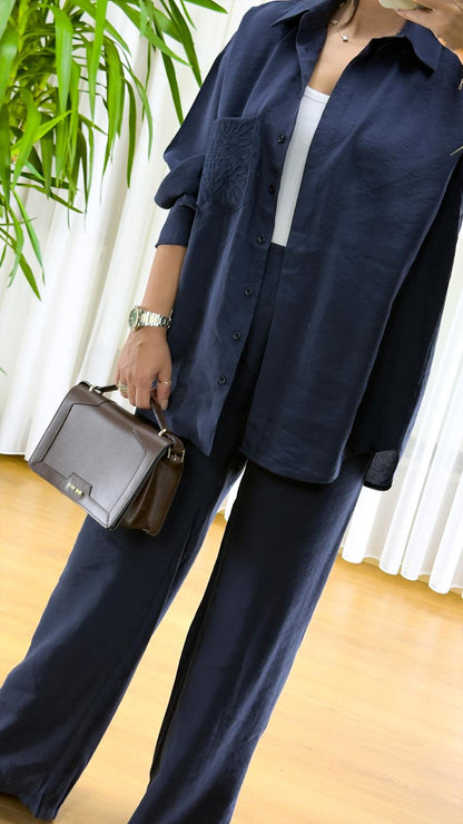 Lacivert Modal Takım - Premium Gömlek Pantolon İkili Set