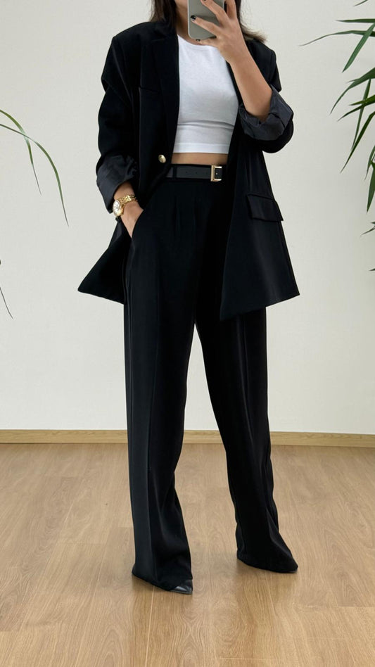Siyah Takım Elbise - Blazer Ceket Pantolon İkili Set