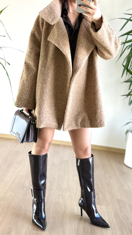 Deve Tüyü Kaşe Kaban - Düğmeli Oversize Bayan Mont