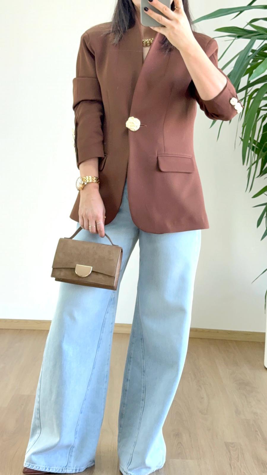 Kahverengi Dik Yaka Ceket - Kadın Blazer
