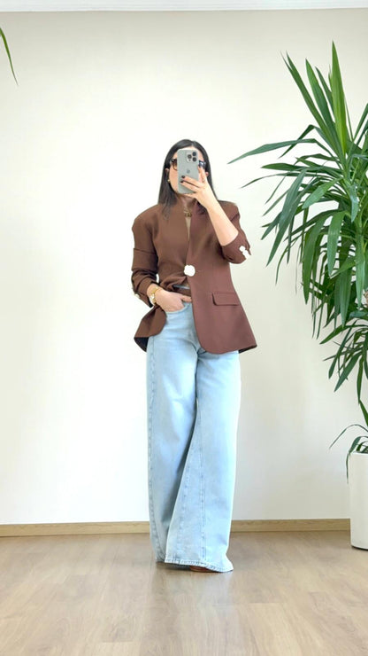 Kahverengi Dik Yaka Ceket - Kadın Blazer