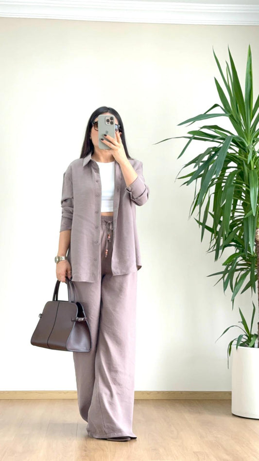 Vizon Tensel Takım - Kadın Gömlek Pantolon Seti