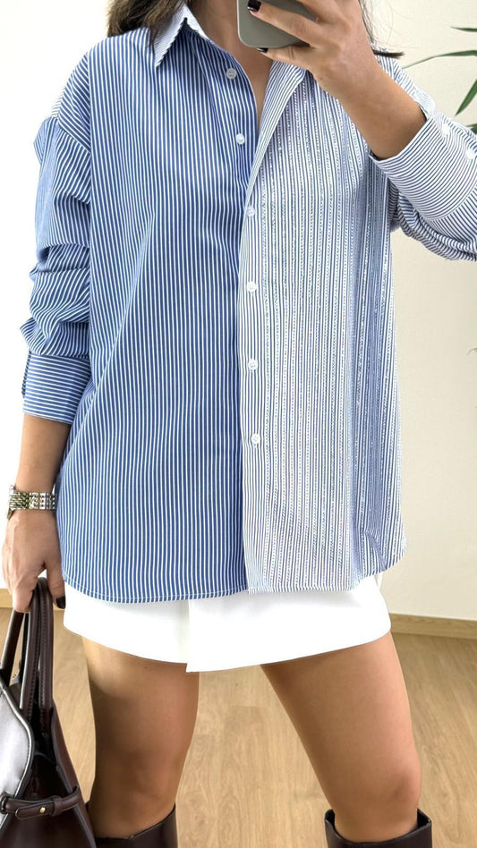 Mavi Çizgili Oversize Gömlek – Modern Kesim, Zamansız ve Güçlü Stil