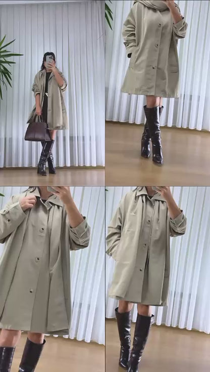 Haki Trençkot Orijinal - Klasik Astarlı Bayan Manto