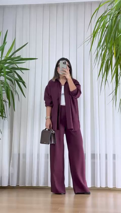 Bordo Modal Takım - Premium Gömlek Pantolon İkili Set