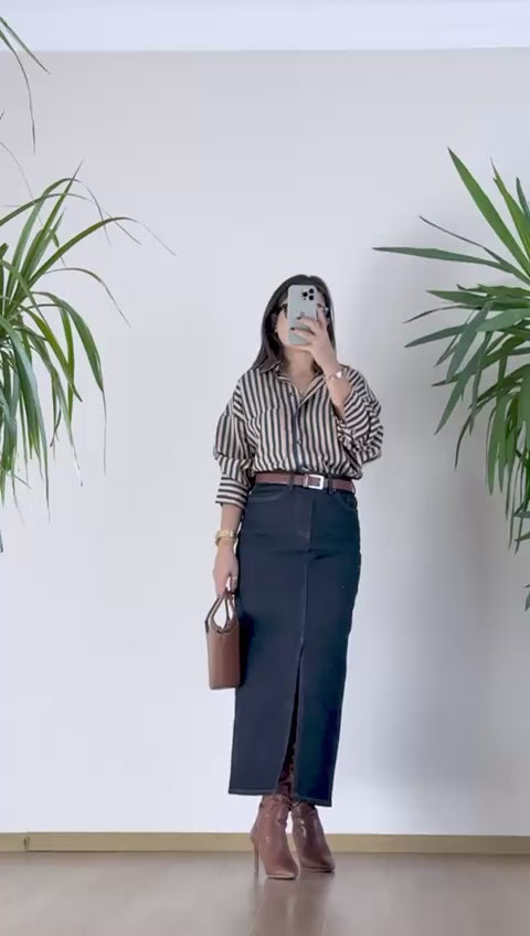 Retro Şıklık: Koyu Mavi Uzun Jean Etek | 90'ların Modern Yorumu