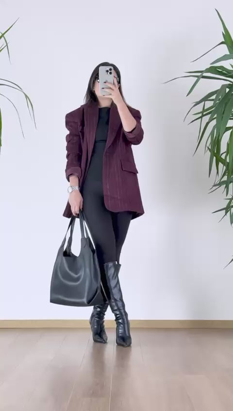 Retro Zarafet: Bordo Çizgili Boyfriend Blazer | Modern Ofis Şıklığı