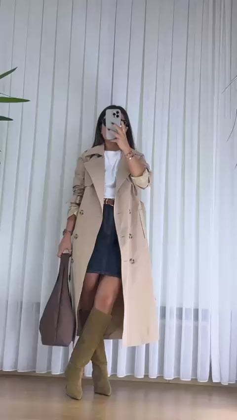 Camel Trençkot - Klasik Astarlı Bayan Yağmurluk Manto