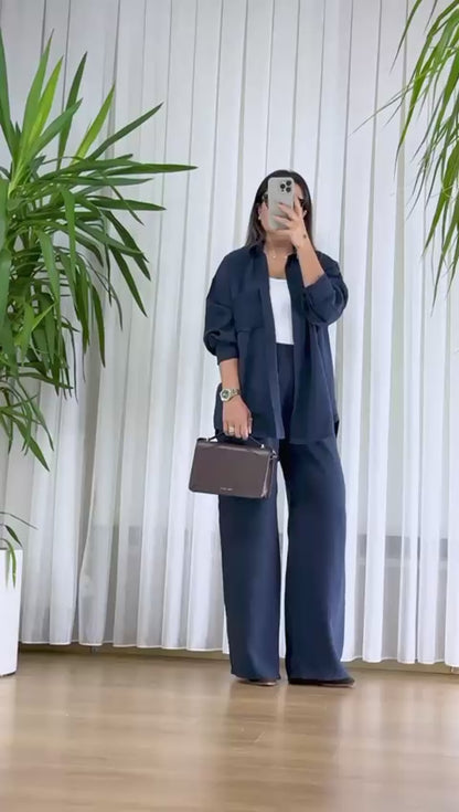 Lacivert Modal Takım - Premium Gömlek Pantolon İkili Set